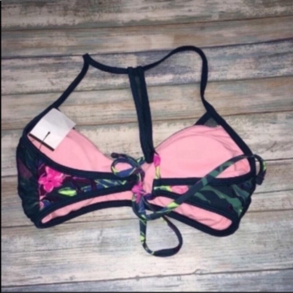 Xhilaration Green Floral Bikini Top Large Tropical Print Swim Adjustable Straps - Picture 5 of 5